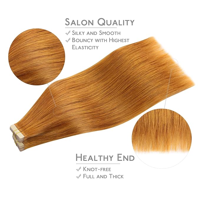 WENNALIFE Tape in Hair Extensions Human Hair, 40pcs 100g 20 inch Auburn Ginger Real Human Hair Straight Tape in Extensions Invisible Human Hair Extensions Reusable Real Hair Extensions