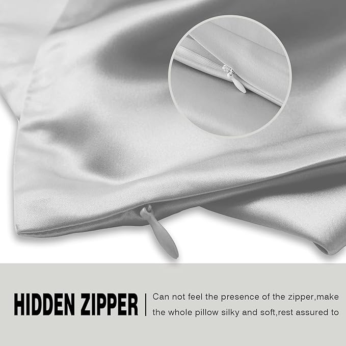 Mulberry Silk Pillowcase for Hair and Skin Pillow Case with Hidden Zipper Soft Breathable Smooth Cooling Silk Pillow Covers for Sleeping (Silver Grey, King（20"X 36"）)