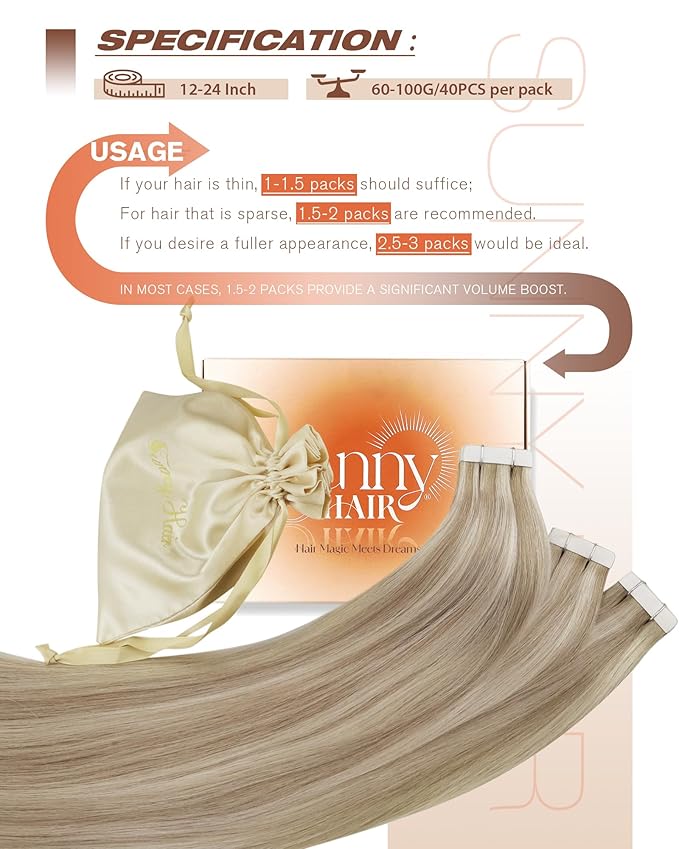 Sunny Hair Tape in Hair Extensions Real Human Hair Invisible Remy Hair Extensions Tape ins for Women Ash Blonde Highlight Bleach Blonde with Pink Hue 20 inch 40pcs 100g