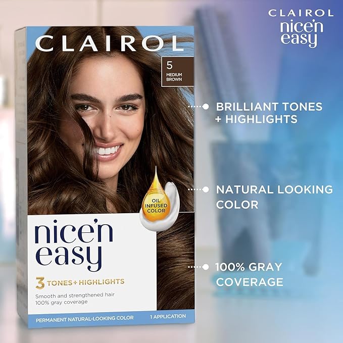 Clairol Nice'n Easy 5R Medium Auburn Hair Dye & Root Touch-Up, Pack of 3