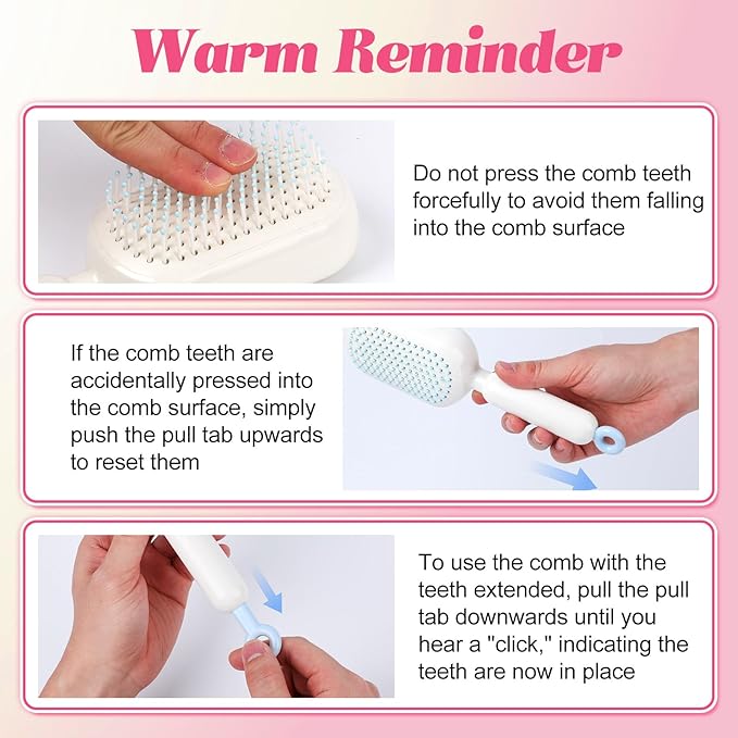 Retractable Cushion Massage Comb Brush, Anti-Static Easy-Clean Massage Comb,Air Cushion Massage comb,Smooth Clean Detangling Comb for All Hair Types(Pink)