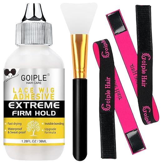 Wig Glue for Lace Front Wigs, Waterproof Lace Front Wig Adhesive & Silicone Applicator for Wigs, Strong Hold Transparent Lace Glue Edge Band for Hair Replacement Invisible Hair Bonding Adhesive(4PCS)