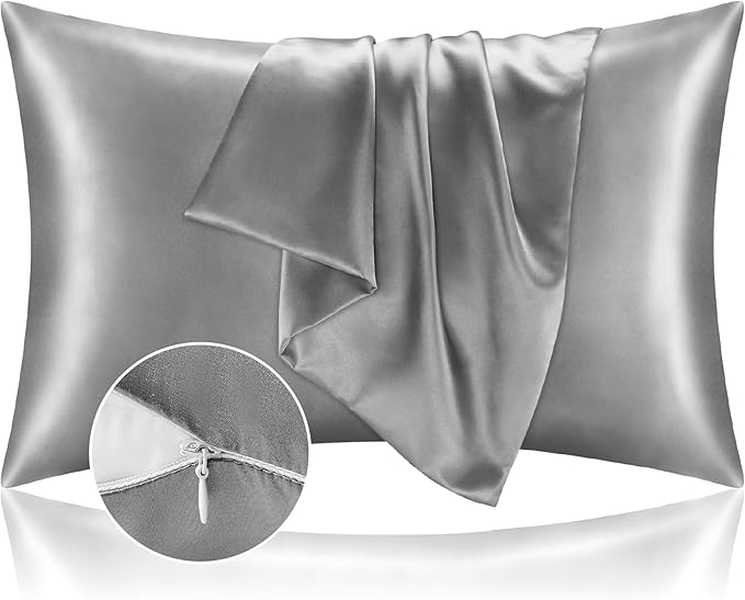 BEDELITE Satin Pillowcase with Zipper, Grey King Size Pillow Cases Set of 2, Super Soft and Cooling Similar to Silk Pillow Cases, Gift for Women Men(20x36 Inches)