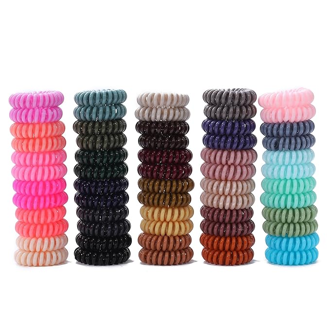 Spiral Hair Ties, 60-Pc Elegant Hair Scrunchies Elastic Hair Ties for Women's Hair Comfortable, Non-Slip, No Damage Perfect for Various Occasions/Styles, Ideal Gift for Girls, Kids