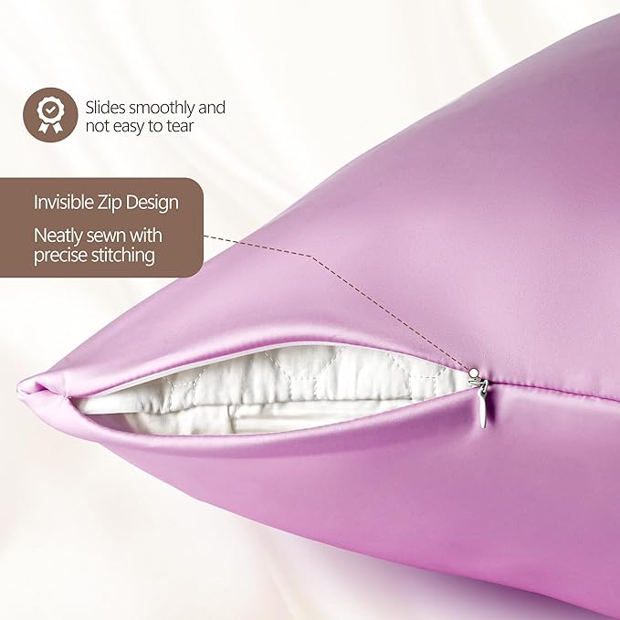 Luxury 6A Mulberry Silk Pillowcase & Silk Pillow Case for Hair & Skin – Anti-Wrinkle, Hidden Zipper– Best Beauty Sleep Solution for Women(Purple, King)