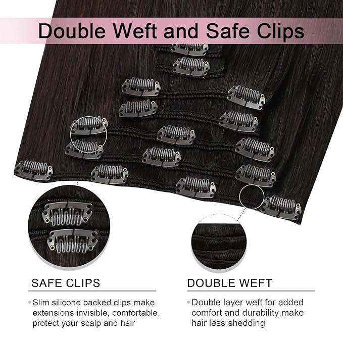 Pro2.0 Remy Real Human Hair Extensions Clip ins 120g Thick 7pcs Color #2 Dark Brown Remy Clip in Hair Extensions Real Human Hair 16inch Seamless Double Weft for Women（#2-16inch）