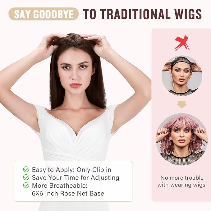 Hairro 18 Inch Long Hair Toppers Wavy with Side Bangs for Women, Clips In Synthetic Hairpieces Capless, for Adding Volume/Birthday/Party/Halloween/Cosplay Dress Up, Dark Brown