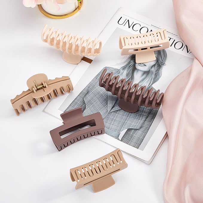 Hair Claw Clips for Women Matte Non-Slip 8-Pack | 4.3 inch & 3.5 inch Hair Clips | Strong Hold for Thick/Thin Hair & Curly Hair | Neutral Colors, All-Day Secure Grip
