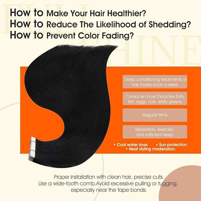 Full Shine Tape in Hair Extensions Real Human Hair 10Inch Remy Seamless Tape in Extensions Color 1B Off Black Natural Human Hair Extension Skin Weft Extensions 30G 20Pcs Invisible Tape ins