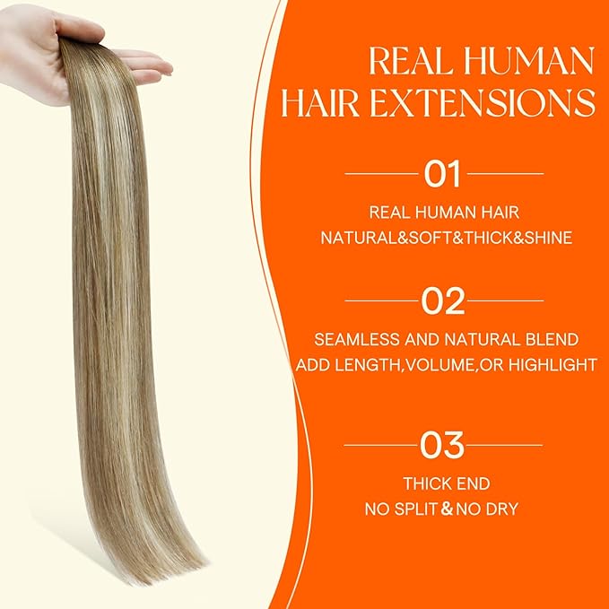 Full Shine Seamless Tape in Human Hair Extensions Color Dark Brown 3 Fading to 8 and 22 Blonde Injected Machine Remy Invisible Tape in Hair Extension 22 Inch for Woman 20 Pcs 50G Add Length