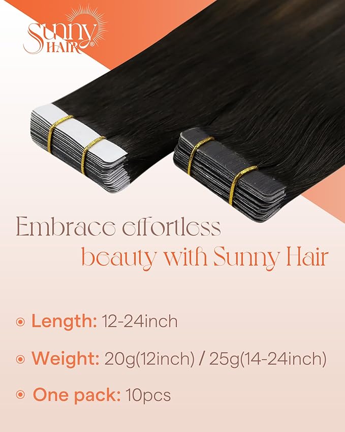 Sunny Hair Tape in Hair Extensions Real Human Hair Invisible Remy Hair Extensions Tape ins for Women Natural Black Ombre Dark Brown Balayage Ash Blonde 12 inch 20G
