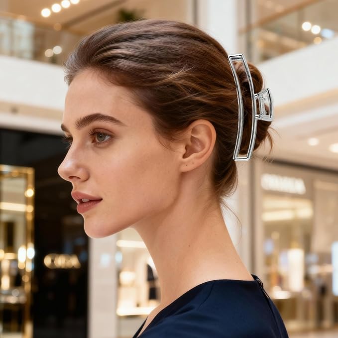 4 Pcs Large Metal Hair Claw Clips for Women, Non-slip Claw Clips with Strong Hold Jaw, Fashion Accessories for Thin Thick Long Curly Hair (Silver2)
