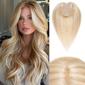 Rich Choices Hair Toppers for Women Real Human Hair 100% Human Remy Toppers with Thinning Hairs NO Bangs Clip in Hairpiece 4"x4.7"Lace Base 18 Inch #18P613 Ash Blonde Highlights Bleach Blonde