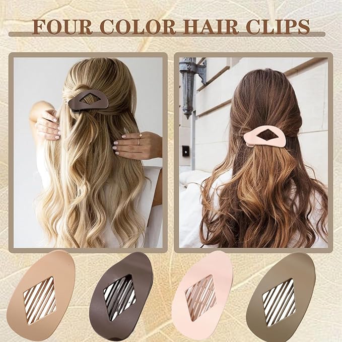 Flat Hair Claw Clips for Women,Matte Medium Hair Clips for Thick & Thin Hair- Comfortable Everyday Use for Office, Yoga, Party & Casual Styling (4PCS I)