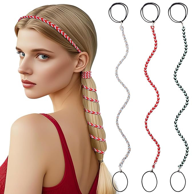 3 Packs Ponytail Holders Hair Ties for Women, Spiral Pony Tails Elastic Braided Hair Holders for Gym Swimming Sports (3pcs25"colorful33)
