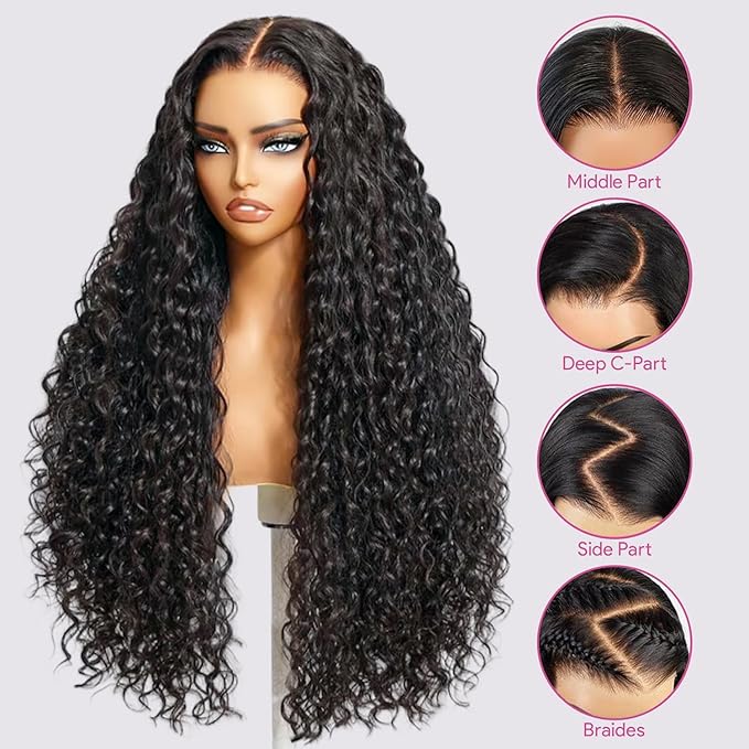 210% Density 13x6 Full Lace Frontal Wigs Human Hair 12A Deep Wave Brazilian Virgin Human Hair Pre Plucked HD Transparent Lace Glueless Wigs 30 Inch