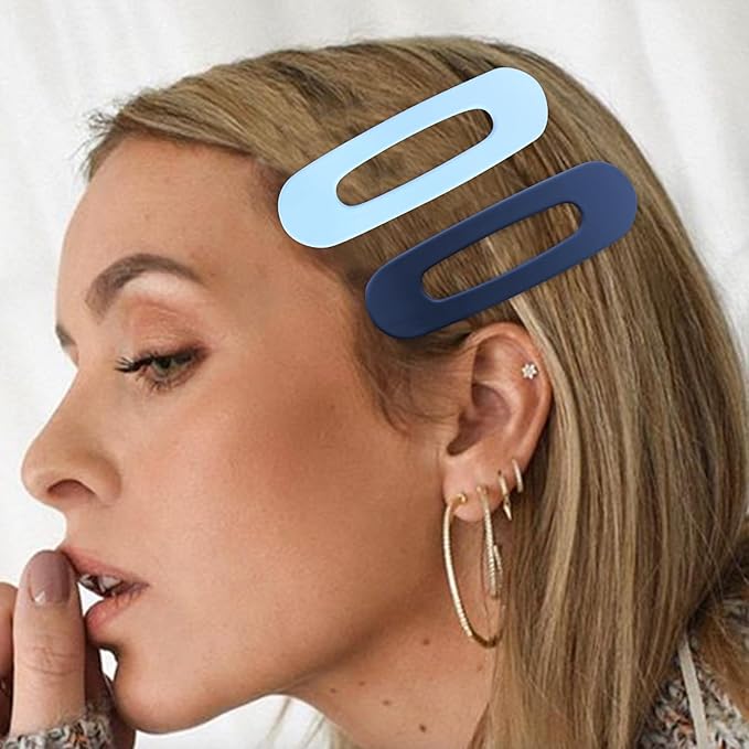 Velscrun Flat Hair Clips for Women Girls, 2 Styles 8 Pcs Lay Flat Claw Clips, Strong Hold French Duck Billed Large Side Hair Jaw Clip for All Hair Types, Fashion Trendy Hair Accessories Blue