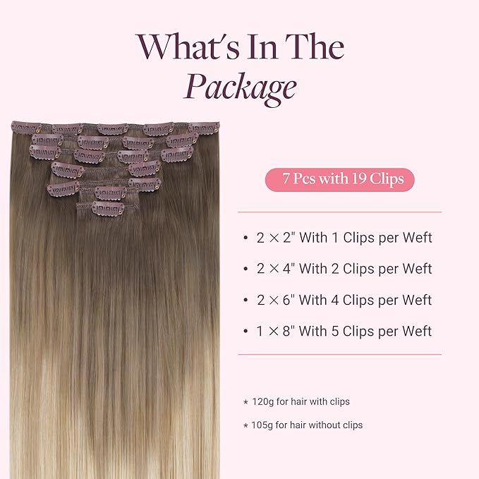 GOO GOO Clip in Hair Extensions Real Human Hair, Remy Human Hair Extensions Clip ins for Women, Natural Human Hair, 18inch 120g 7 Pcs, #9/18J/60 Chocolate Brown to Champagne Blonde Balayage