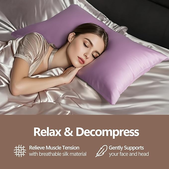 Luxury 6A Mulberry Silk Pillowcase & Silk Pillow Case for Hair & Skin – Anti-Wrinkle, Hidden Zipper – Best Beauty Sleep Solution for Women(Purple, Queen)