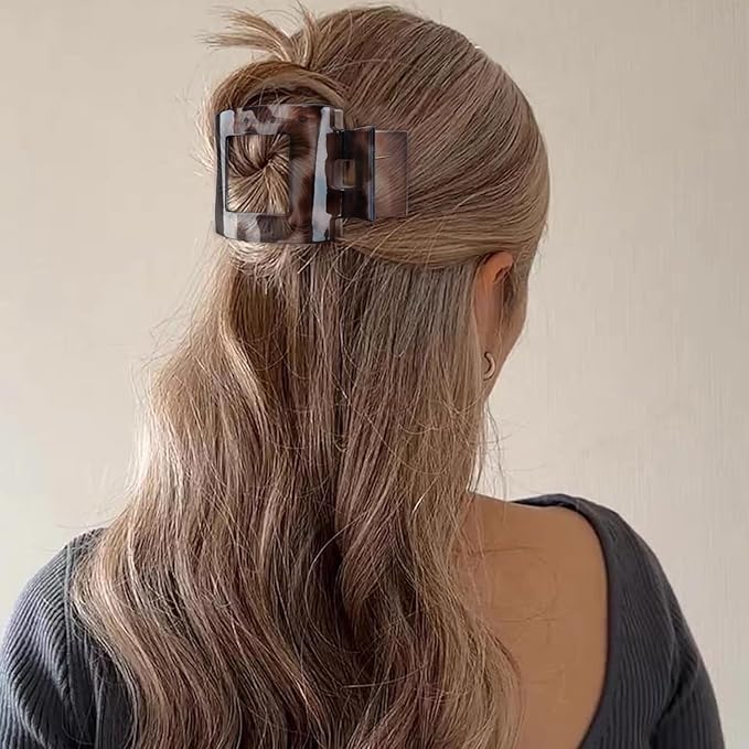 Velscrun Flat Hair Clips for Women Girls, 2 Styles 8 Pcs Lay Flat Claw Clips, Strong Hold French Duck Billed Large Side Hair Jaw Clip for All Hair Types, Non Slip Grip for Daily Styling Leopard
