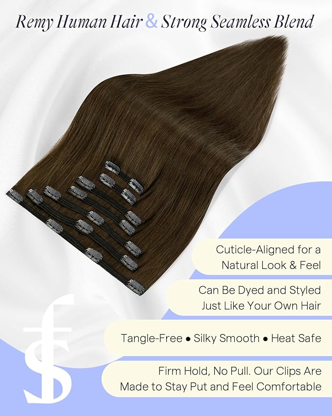 Full Shine Extensions for Women Real Hair 135 G Clip in Hair Extensions Human Hair for Adding Volume for Party 16 Inch 7 Pcs