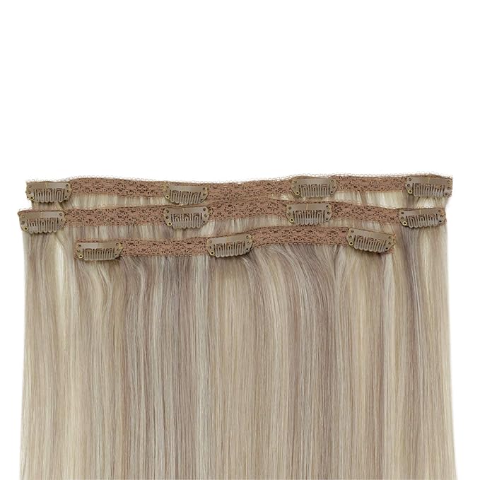 RUNATURE Clip in Hair Extensions Real Human Hair, Clip in Human Hair Extensions for Women, Remy Natural Human Extensions Full Ends, 20 Inch 50g 3pcs, #19P60 Grey Blonde Highlights