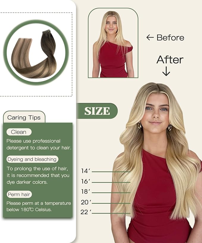 SURNEL Injected Tape in Hair Extensions Balayage Dark Brown to Dirty Blonde Seamless Remy Invisible Tape in Extensions Human Hair 14inch 20 Pcs 30g(#2618,14)