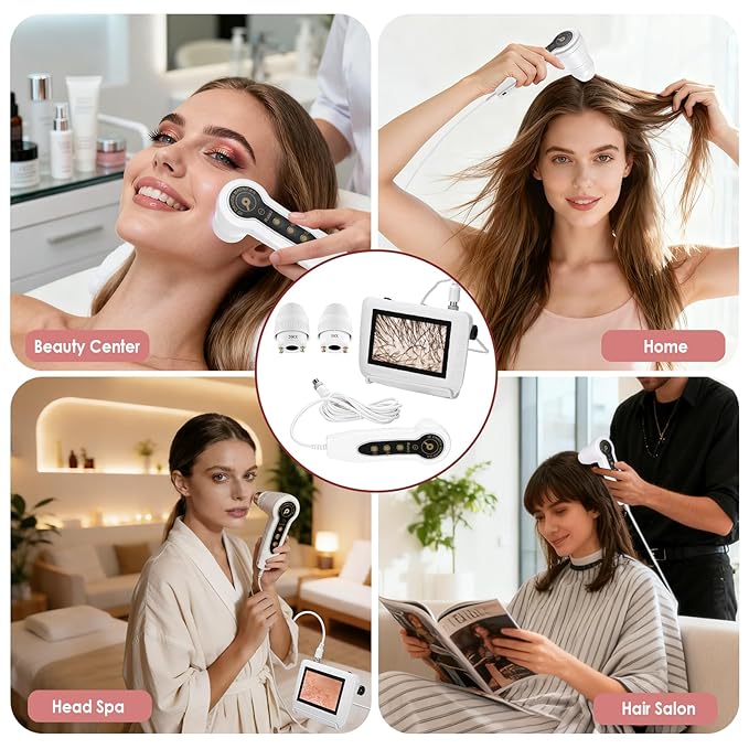Skin Hair Analyzer, 5 Inch LCD Digital Scalp Detector with 50X/200X Lens, Rechargeable Hair Follicle Scanner for Skin Analysis, Home Salon Use, Portable Dermatoscope Tool