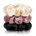 Zenssia Silk Scrunchies for Hair, Mulberry Silk Hair Ties for Women and Girls, No Damage Elastic Ponytail Holders（Black, Champagne, Light Plum）