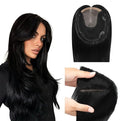WORLDSTAR Hair Toppers for Women Real Human Hair No Bangs 6 * 7 Inch Base 16 Inch 75g #1 Jet Black 360°3D for Thinning 150% Density Hairpieces Long Coverage Wiglet for Daily Use (tp#1-16