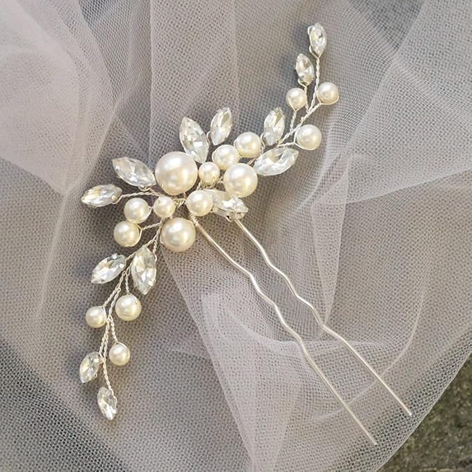 JAKAWIN Pearl Hair Pin Silver Wedding Hair Piece Bridal Hair Accessories for Women HP179 (1 Silver)