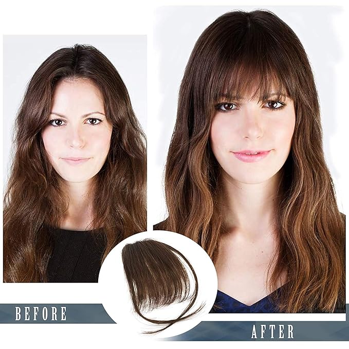 BARSDAR Real Human Hair Bangs Clip in - 100% Human Hair Clip in Bangs for Women - Dark Brown Wispy Bangs Extensions Fringe with Temples Real Hair Bangs Hairpieces - Darker Brown