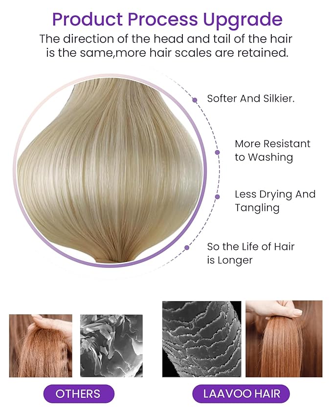 LaaVoo Tape in Hair Extensions Human Hair Bleach Blonde Hair Extensions Tape in Real Hair Tape on Extensions Seamless for Women 26inch 20pcs 50g