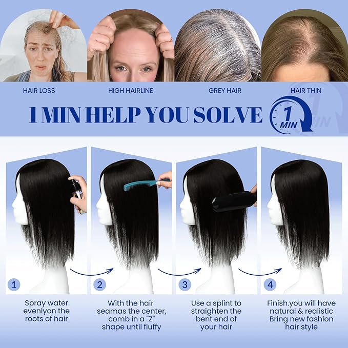 WORLDSTAR Human Hair Topper Real Hair Toppers for Women Add Volume 360°3D Coverage Hairpieces Hand-stitched,6 * 7 Inch Base 14Inch #2 Dark Brown,65g with Thinning Hair Upgrade Lace Base (tp#2-14)