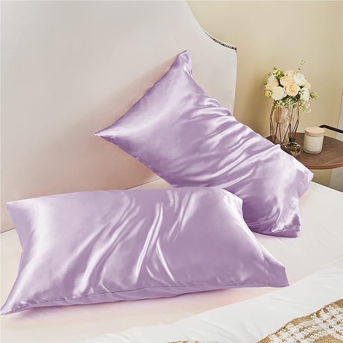 BEDELITE Satin Pillowcase for Hair and Skin, Super Soft and Cooling Similar to Silk Pillow Cases 2 Pack with Envelope Closure, Gift for Women Men(20"x40" King Size, Lavender)