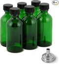DIDITIME 2 oz Shot Bottles with Caps & Stainless Steel Funnels, Juicing Bottle Reusable Glass, 60ml Small Jars with Lids for Potion, Ginger Shots, Oils, Juice (olive green, 6-pack)