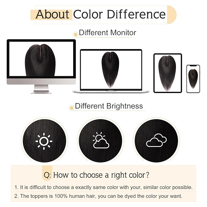 SEGO Human Hair Toppers for Women With Thinning Hair, 7 * 13CM Silk Base 100% Real Human Hair Clip in Top Wiglet Hairpieces -16 Inch No Bangs Natural Black