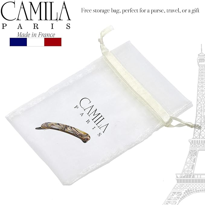 Camila Paris CP2818 French Hair Barrette Clip for Girls, Handmade, Onyx, Metal-Free Closure Strong Hold Grip Hair Clips for Women, No Slip and Durable Styling Girls Hair Accessories, Made in France