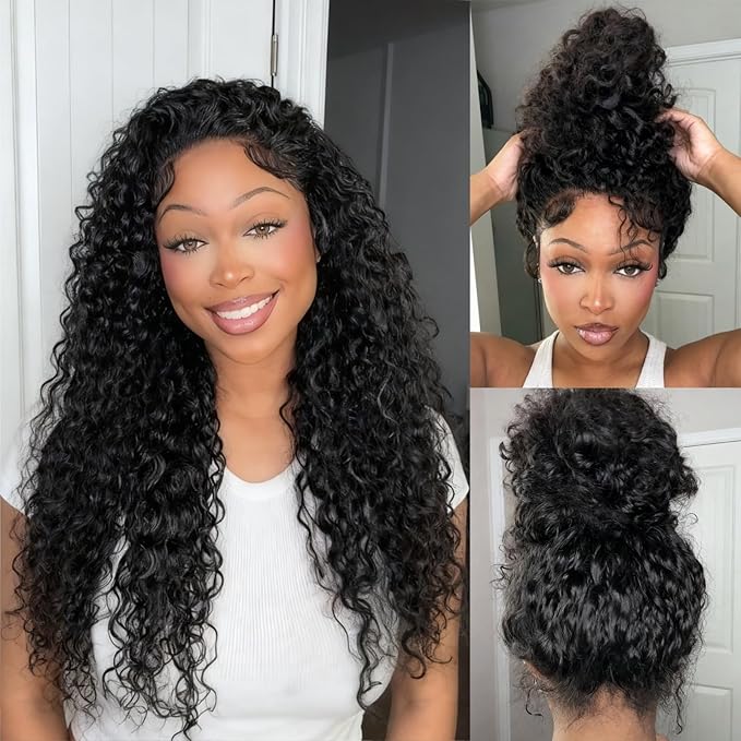 360 Deep Wave Lace Front Wigs Human Hair 200% Density 360 HD Lace Front Wigs Deep Wave Pre Plucked With Baby Hair Curly Full Lace Wig with Adjustable Straps for Women (20 Inch)