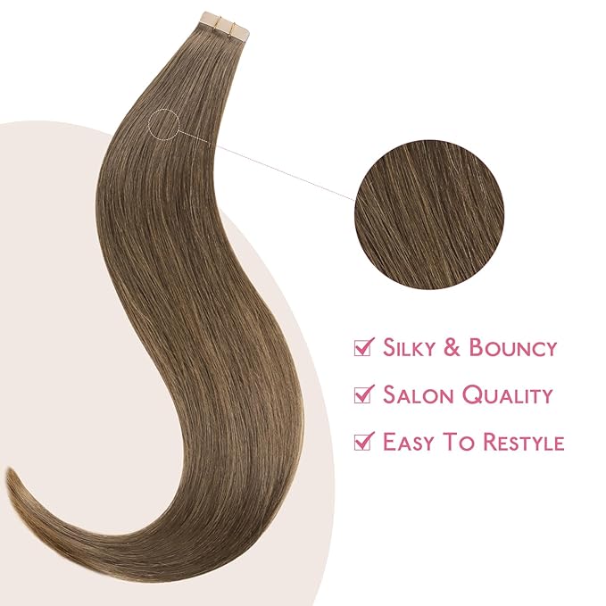 WENNALIFE Tape in Hair Extensions Human Hair Light Ash Brown 10pcs 30g 22 inch Remy Invisible Tape Ins Straight Colored Soft Real Human Hair Tape in Extensions Refill Set
