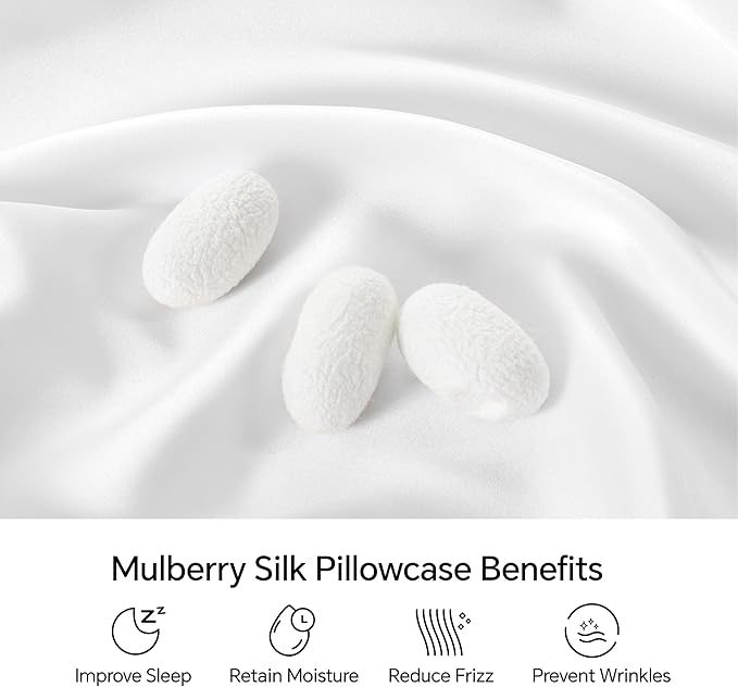 INFIIXSO Body Pillow Cover with Zipper, Luxury Mulberry Silk Body Pillow Case 20x54 Inches, Ultra Smooth and Soft Cooling Long Pillowcase, Gift for Women, Men(White)