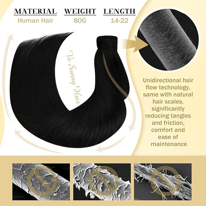 Ve Sunny Hair Extensions Ponytail Real Human Hair Wrap Around Clip in Ponytail Hair Extensions Straight Extensions Human Hair for Women Jet Black 16inch 80G