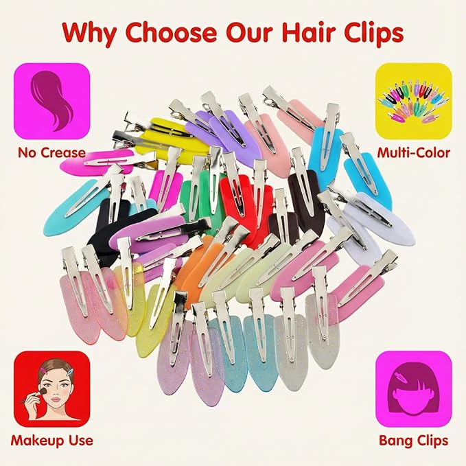 No Crease Hair Clips Makeup Pin Curl Clip Bulk 40Pcs Multicolor No Bend Dent Bang Creaseless Hair Clips for Makeup Application Bangs Hairpin Setting Pins Clip for Women Styling (Translucent Clear)