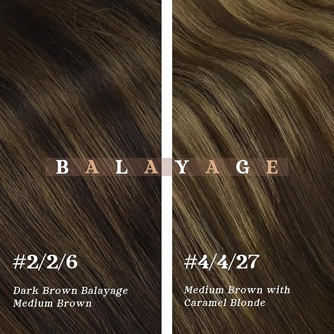 Ve Sunny Balayage Clip in Hair Extensions Human Hair Clip in Extensions Ombre Dark Brown Roots with Caramel Blonde Balayage Clip in Hair Extensions Real Human Hair 18inch 120g 7pcs