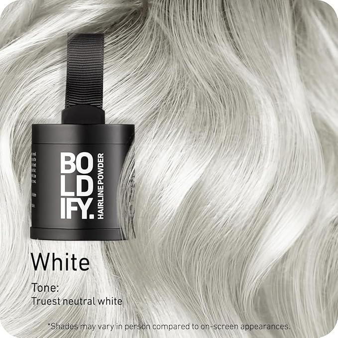 BOLDIFY Hairline Powder (LARGE, 10g) - Root Touch Up Hair Color for Gray Coverage - Bald Spot Concealing Hair Powder for Women & Men - 24-Hour Stain-Proof - White