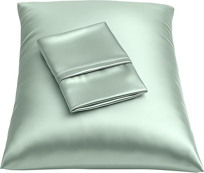 BLISSFORD Satin Pillowcase with Zipper, for Hair and Skin Care, Feels Soft and Cool Like a Silk Pillowcase, Satin Pillow Cases 2 Pack, Slik Pillow Cover, Mint - Queen Size, Set of 2