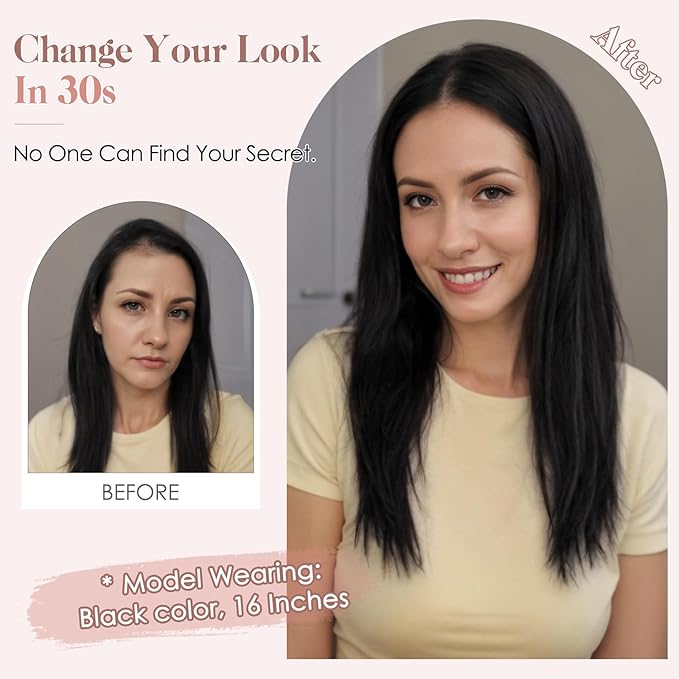 Hairro Human Hair Toppers Free Parted, 3.5x4.7" Base Hand-wovened 100% Real Hairpieces, with Invisible Clips-in for Women, for High Hairline/Adding Volume on Top, 16 Inch Mocha Brown