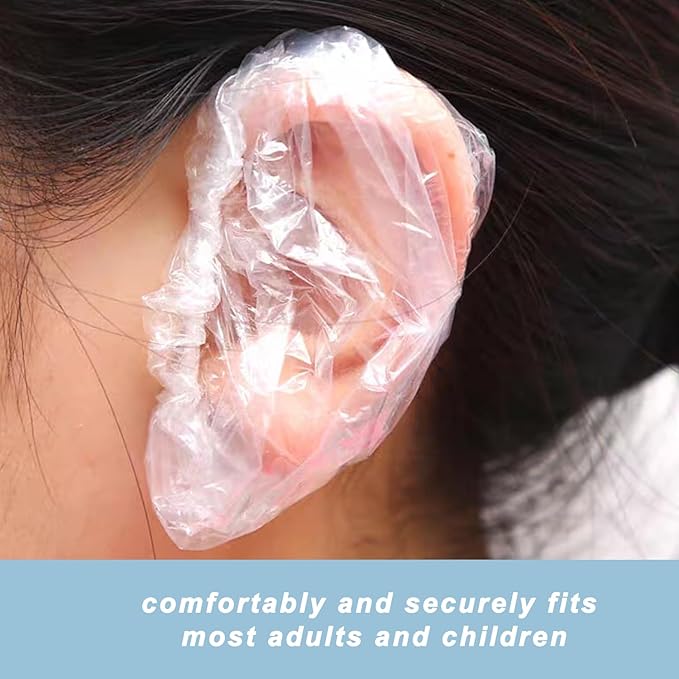 400 Pack Disposable Waterproof Ear Covers for Shower, Swimming & Hair Dye - Elastic Clear Plastic Ear Caps for Salon, Travel, Adults & Daily Use
