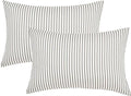 JELLYMONI 100% Natural Cotton Striped Standard Pillowcases Set, 2 Pack White and Grey Vertical Stripes Pattern Printed Pillow Covers with Envelope Closure(Pillows are not Included)