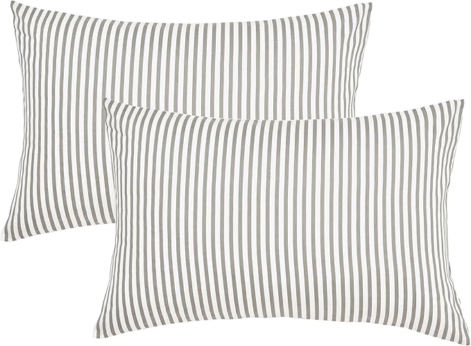JELLYMONI 100% Natural Cotton Striped Pillowcases Set, 2 Pack White and Grey Vertical Stripes Pattern Printed Pillow Covers with Envelope Closure(Pillows are not Included)-King(20"×40")